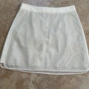 Banana Republic Elegant Faux Leather Cream Mesh Skirt